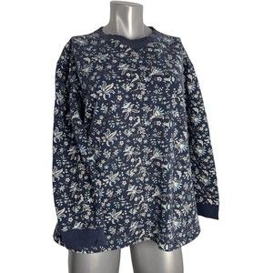 Classic Elements Women Sz 16-18W Blue Crew Neck Pull Over Floral Sweater